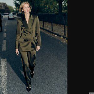 ZARA ZW COLLECTION WOMEN DARK GREEN SATIN PANTS SIZE M NWT